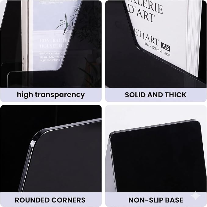 LALOBLUE 4 Pack Black Vertical Magazine File Holder Desk Organizer Bins | - Image 7