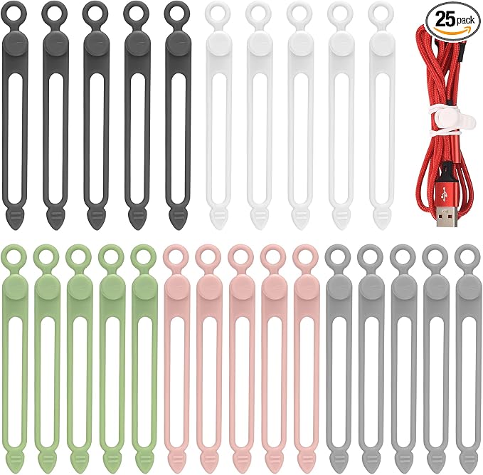 25 Pcs Silicone Cable Ties, Reusable Cable Straps Wire Organizer, Cable by RUGLAMZHIP