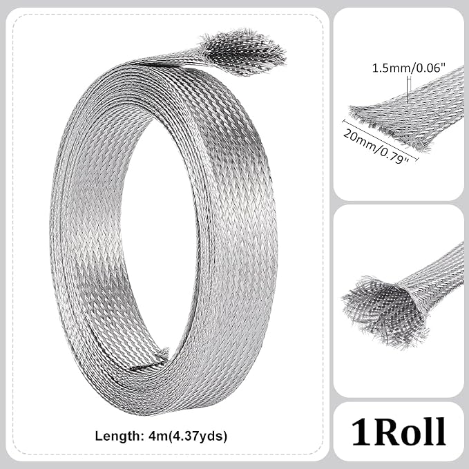 UNICRAFTALE 0.78" Wide 13.12 Feet Stainless Steel Braided Sleeving, Expandable - Image 2