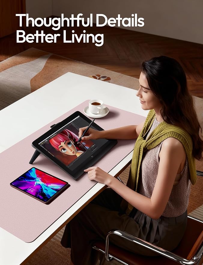 YSAGi Leather Desk Protector, Office Mat, Large Mouse Mat, Non-Slip PU Leather - Image 3