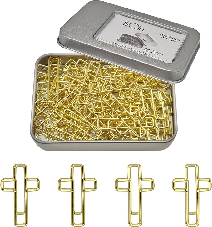 50 PCS Gold Cross Paper Clips Bible Bookmark Clips, Bible Study Supplies by HiQin