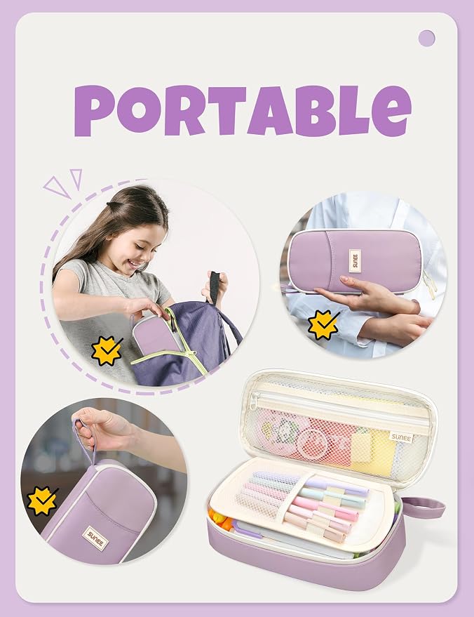 SUNEE Cute Pencil Case, Aesthetic Pen Pouch, Colored Large Pencil Bag - Image 7