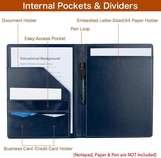 Padfolio Portfolio Binder, Faux Leather Folder, Resume Interview Legal Document - Image 3