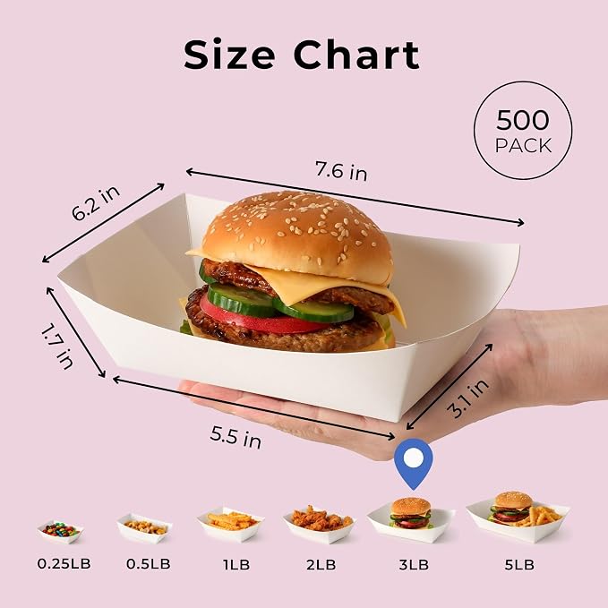 Fit Meal Prep [125 Pack 3 lb Paper Food Trays Heavy Duty Disposable Food Boats - Image 2