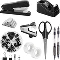 SKYDUE Black Office Supplies Set, Tape Dispenser, Binder/Paper Clips and by SKYDUE