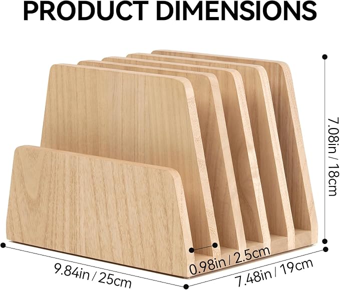 KIRIGEN Wooden Desk Mail Organizer, 5-Slot File Holder and Letter Sorter - Image 6