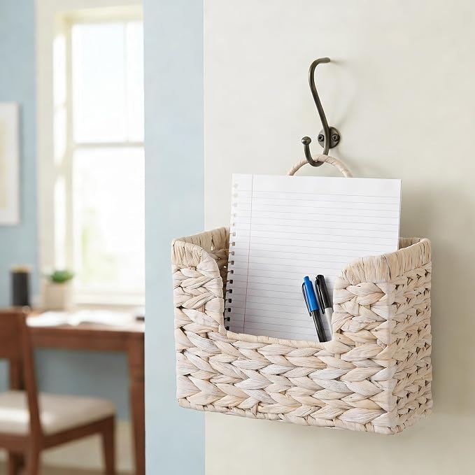Set of 2 Magazine Holder Wall Basket Water Hyacinth Woven Mail Organizer - Image 6