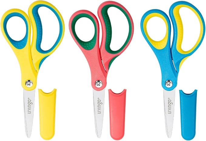LIVINGO 5" Kids School Scissors: Small Safety Scissors Pointed Tip, Soft Handle by LIVINGO