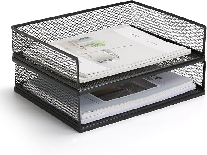 Wire Mesh Letter Trays Paper Tray Desk File Organizer, 2 Pack Stackable Metal by AZFUNN