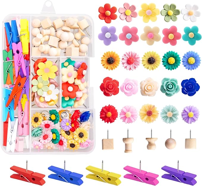 78 Pieces Cute Push Pins for Bulletin Board, Flower Decorative Push Pins | by BESARME