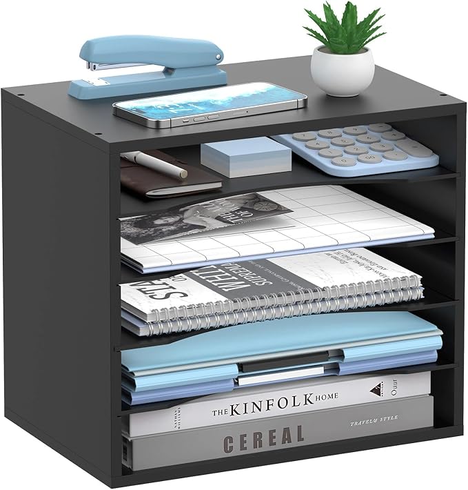 5-Tier Wood Desk Organizer, Paper Tray Organizer by SHARKWOODS
