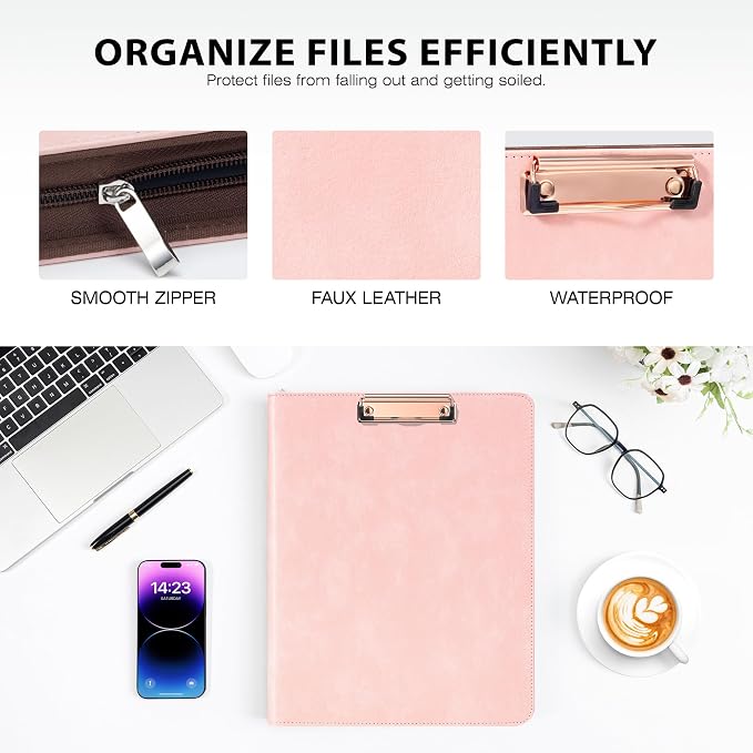 Ospelelf Zippered Padfolio Organizer, Faux Leather 3 Ring Binder - Image 5