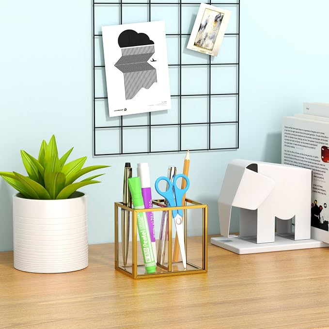 NIUBEE Gold Acrylic Pen Holder for Desk, Acrylic Desk Organizers and - Image 7
