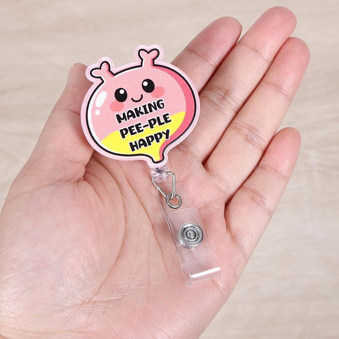 Making Pee-Ple Happy Funny Urine Urology Nurse Badge Reel, Cute Pink Bladder - Image 4