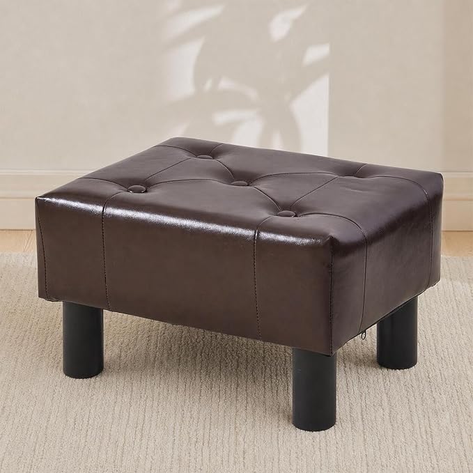 Small Foot Stool Ottoman, Faux Leather Footstool Ottoman Foot Rest by FIMIVIBI