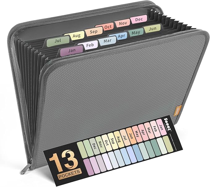 Sooez 13 Pocket Accordion File Organizer, Zipper Expanding File Folder Organizer by Sooez