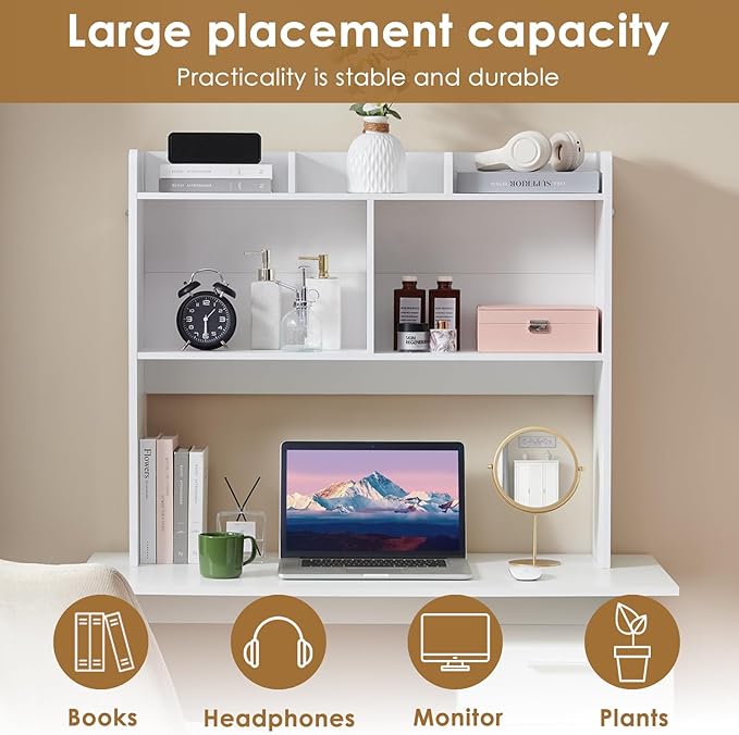 Nromant Desktop Bookshelf, Wooden Desk Storage Hutch - Image 4