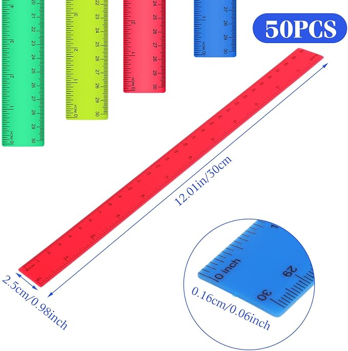 Zonon 50 Pcs 6 Inch/12 Inch Plastic Rulers Bulk Flexible Straight Rulers - Image 3