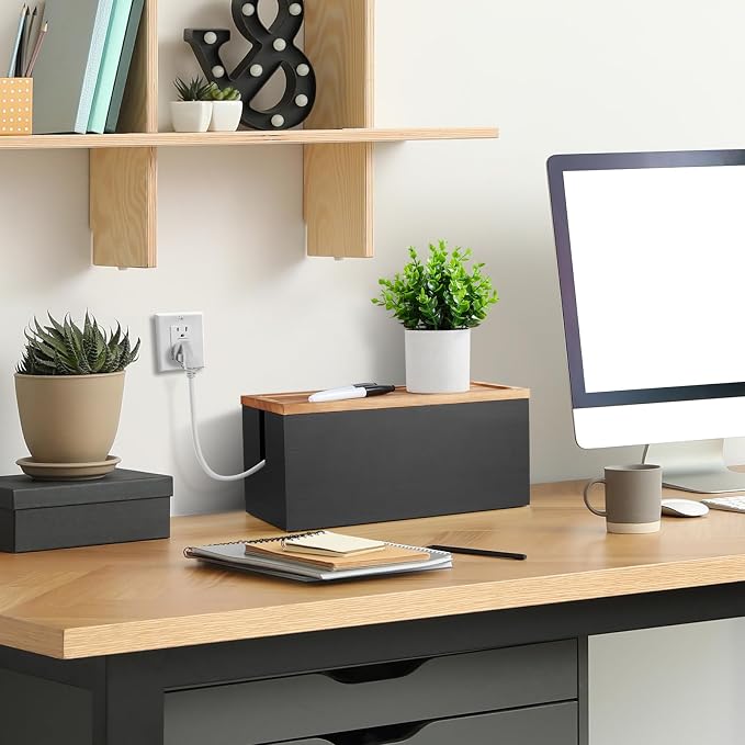 Bivvclaz Cable Management Box Medium, Wooden Cord Organizer Box - Image 5
