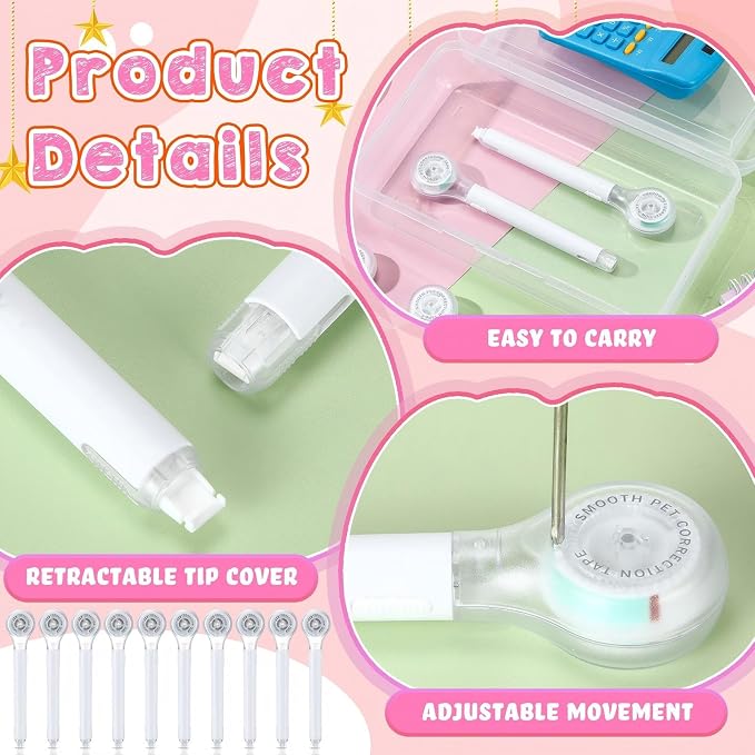 Gersoniel 10 Pack Correction Tape Pen Correctional Ink Tape Push Pull Protective - Image 3