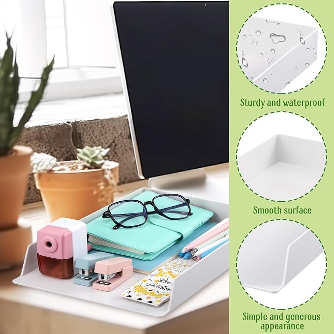 2 Pcs Stackable Desk Organizer Trays Rectangular Plastic Desk Holder Desktop - Image 4