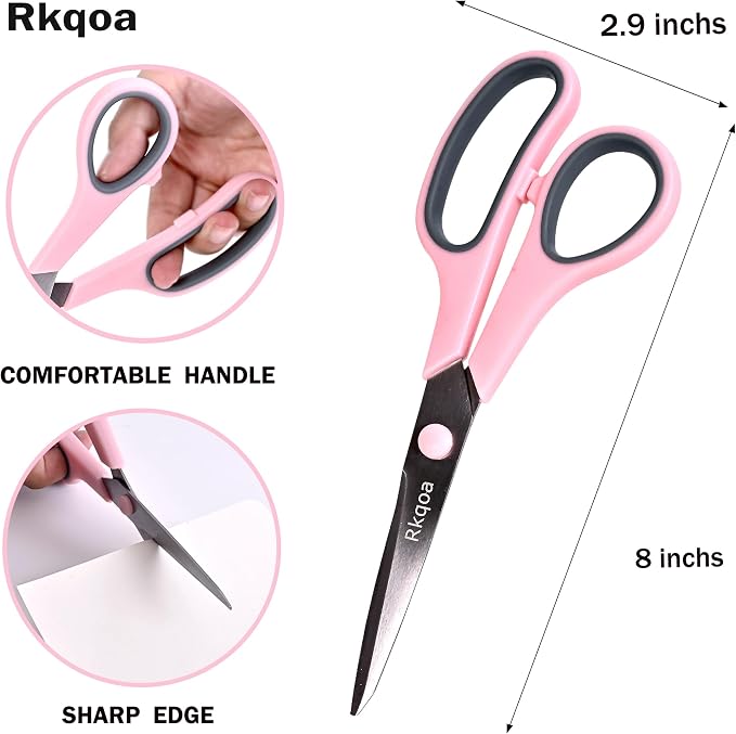 Black 6 Scissors Pack, Rkqoa 8" All Purpose Sharp Scissor - Image 2