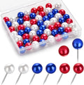 60 Pcs Push Pins, Thumb tacks for Decorative Wall, Pearl White Blue Red by Wteehn