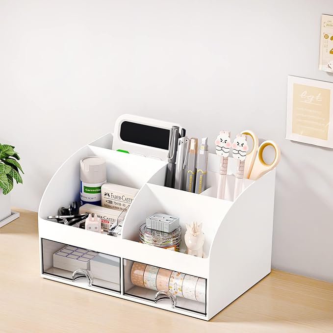 COMFYROOM Desk Organizer with 6 Compartments and 2 Drawers, Plastic Makeup - Image 6