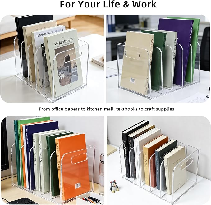 Acrylic Magazine File Holder, 5 Vertical Compartments Desk Document Sorter - Image 6