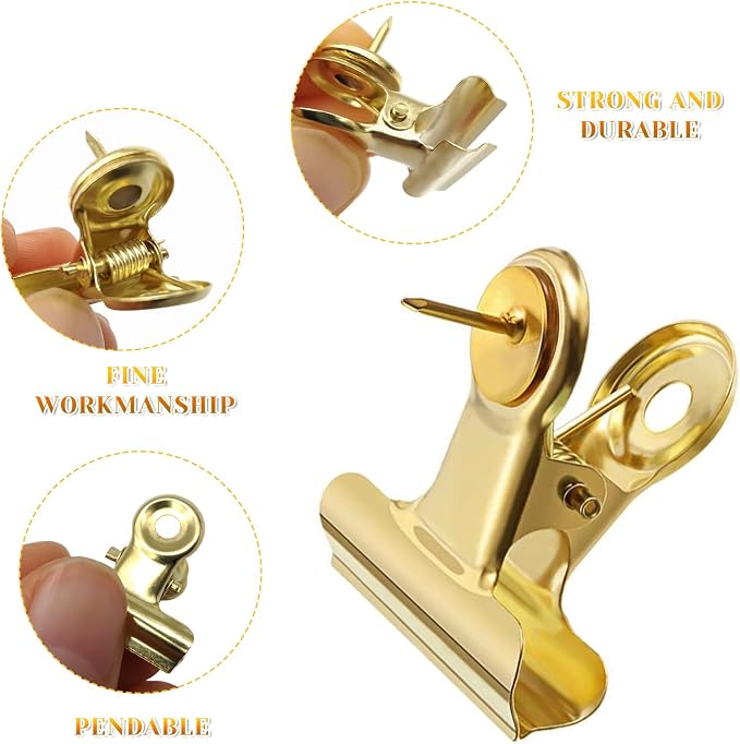 BLMHTWO 30 Pieces Thumb Tacks Clips Gold Heavy Duty Push Pins Metal Cubicle - Image 3