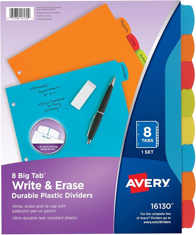 Avery Big Tab Write & Erase Durable Plastic Dividers by Avery