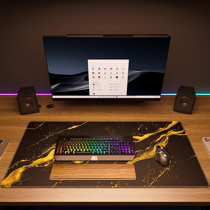 KTRIO Large Gaming Mouse Pad, Desk Mat, 31.5 x 15.7 in Black Gold, XXL | Smooth - Image 6