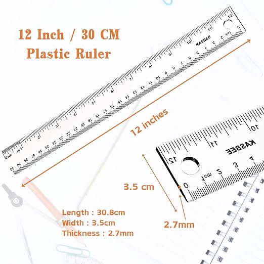 Plastic Ruler 12 inch, Centimeters, Millimeters, Straight Measuring Tools - Image 3