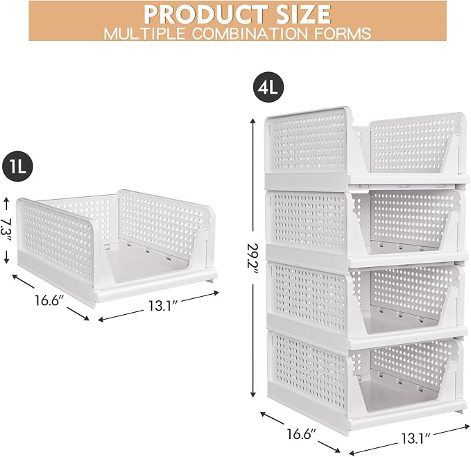 caktraie 4 Pack Stackable Closet Storage Basket - Image 3