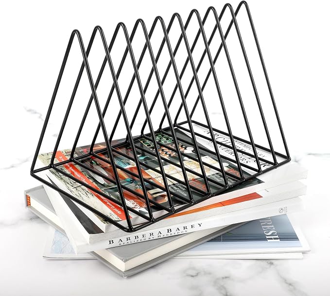 EASEPRES Vinyl Record Holder Storage, 9 Slot Metal Magazine Book Album Display - Image 5