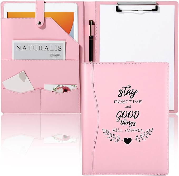 Marspark Pink Padfolio with Clipboard Folder Binder Pad Holder PU Leather by Marspark