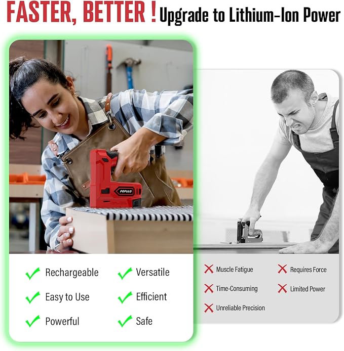 POPULO Electric Staple Gun, 2 in 1 Electric Stapler Tacker 4V Cordless Brad - Image 3