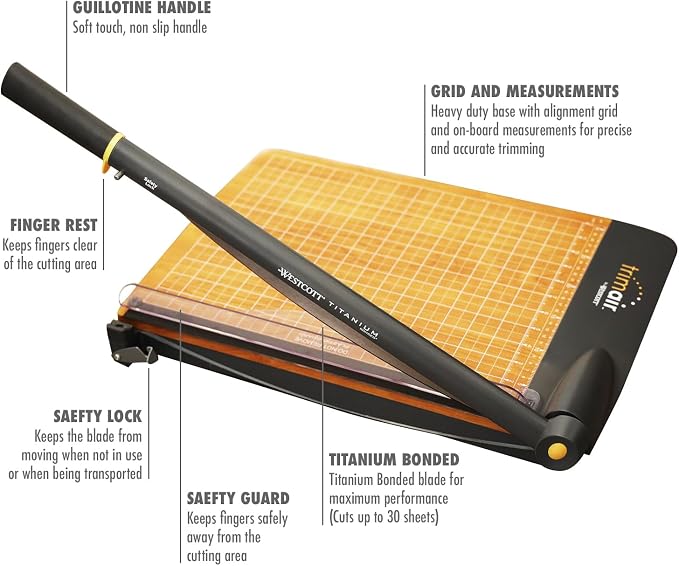 Westcott 15'' TrimAir Wood Guillotine Paper Cutter & Paper Trimmer, 30 Sheet - Image 2