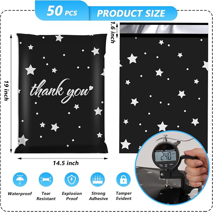 Thank You Poly Mailer 14.5x19 Inch 50 Pcs, Waterproof and Tear-Resistant - Image 2