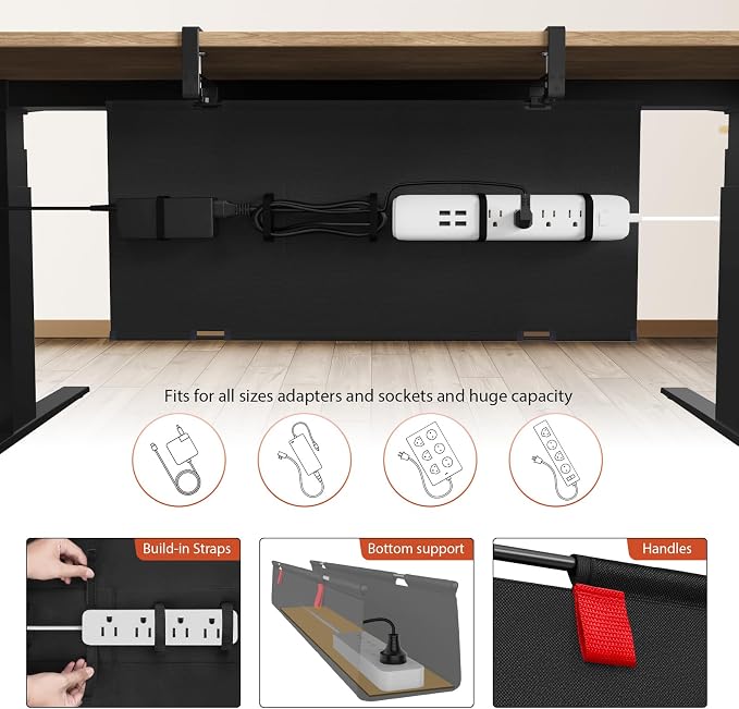 Univivi No Drill Under Desk Cable Management Tray, Clamp/Screw Mount Desk Cable - Image 2