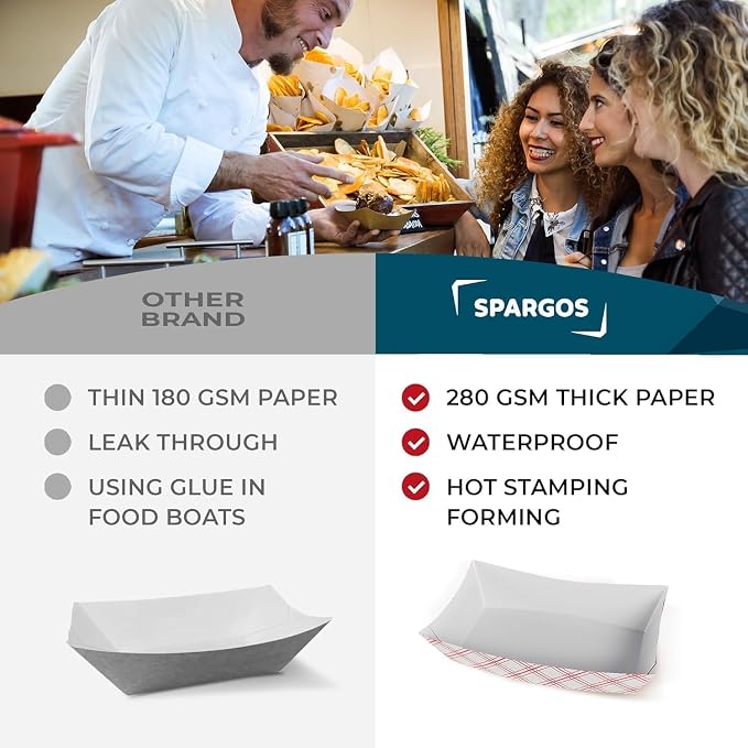 SPARGOS 3lb Paper Food Boats – Red and White Checkered Nacho Trays - Image 6