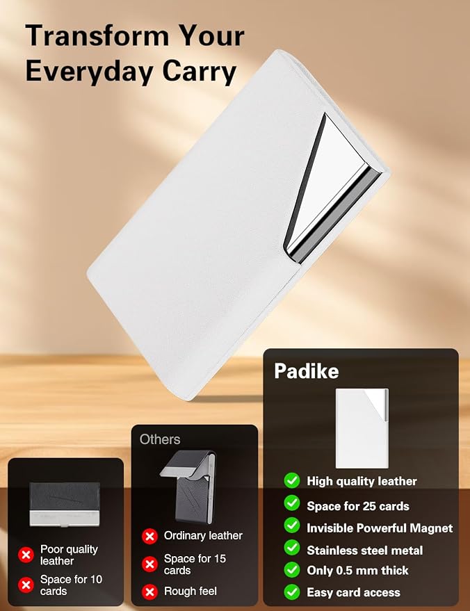 Padike Business Card Holder, Upgraded Leather Business Card Case Pocket Card - Image 2