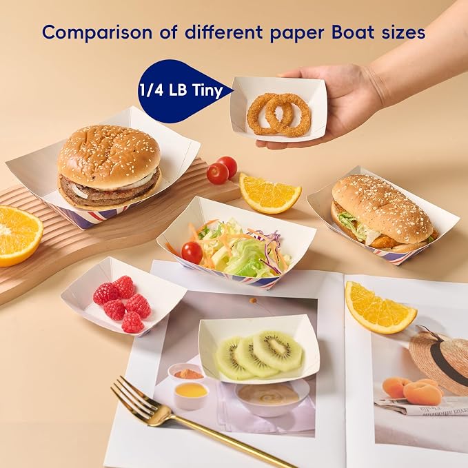 JOLLY CHEF 250 Pack 1/4 Lb Paper Food Trays, Mini Disposable Food Boat - Image 4