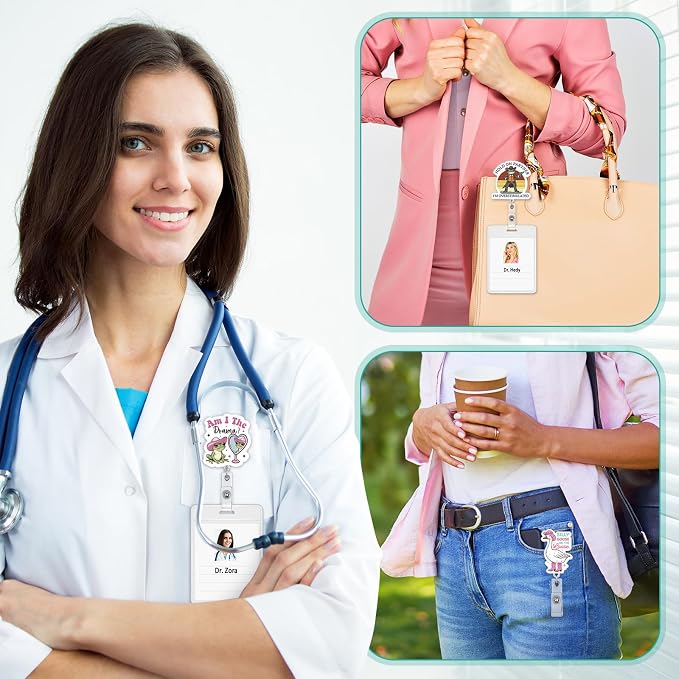 Feifeiya 24 Pcs Funny Badge Reel Nurse Cute Retractable Name ID Clip Badge - Image 6