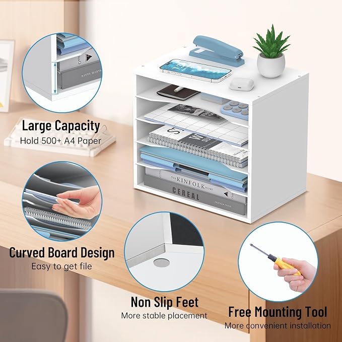 5-Tier Wood Desk Organizer, Paper Tray Organizer - Image 5