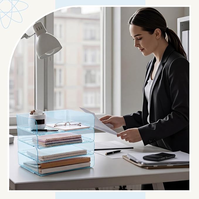Harloon 4 Tier Clear Blue Acrylic Paper Organizer Letter Tray, Aesthetic - Image 7