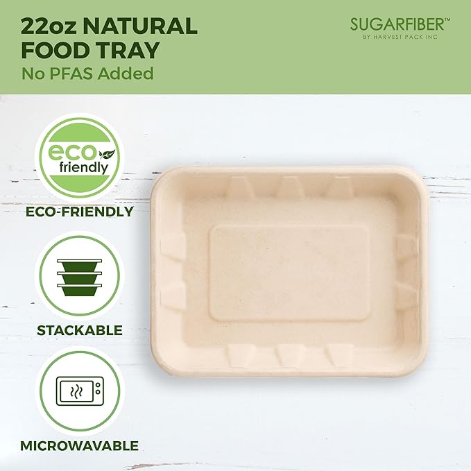 Harvest Pack 22 oz Compostable Food Trays, 8.49" x 6.45" x 1.3" Disposable PFAS - Image 4