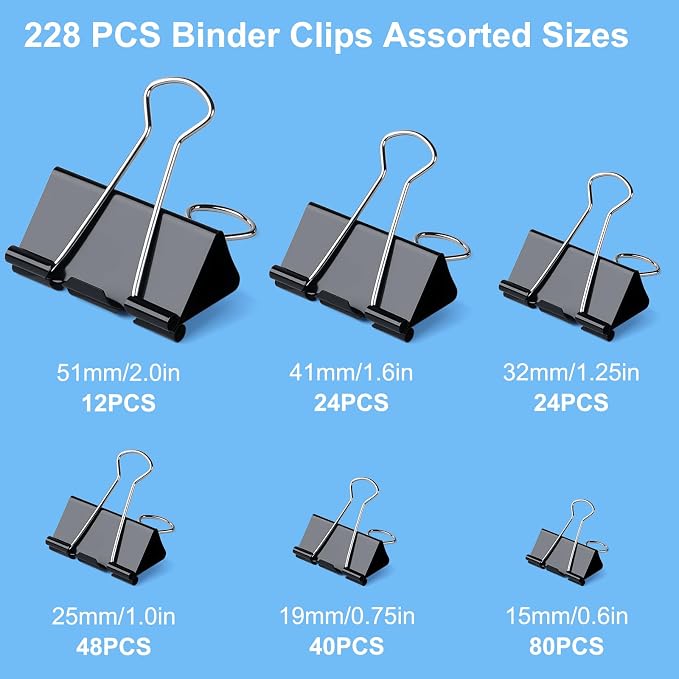228 PCS Binder Clips Paper Clamps Assorted Sizes, Extra Large Medium Small Mini - Image 2
