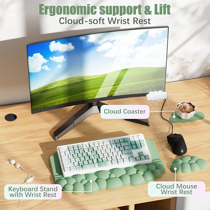 Wrist Rest with Keyboard Stand, Ergonomic Computer Wrist Support Pad, Cloud - Image 4