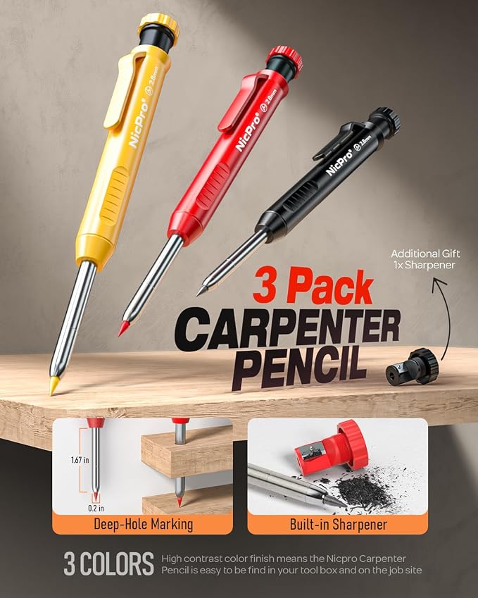 Nicpro 3 Pack Carpenter Pencil - Image 2